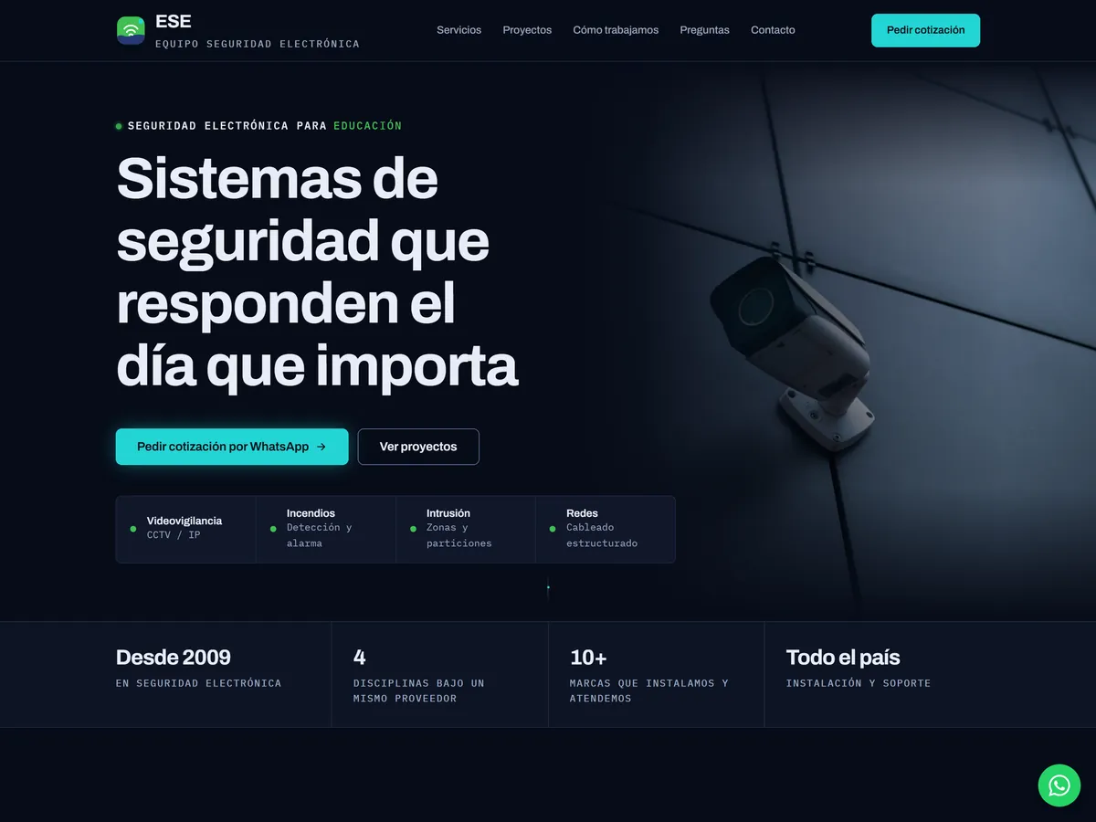 Captura del sitio de ESE Equipo Seguridad Electrónica